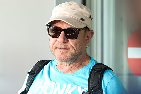 Simon Le Bon of Duran Duran arrives at the airport for the I-Days concert at the Ippodromo Snai San Siro.