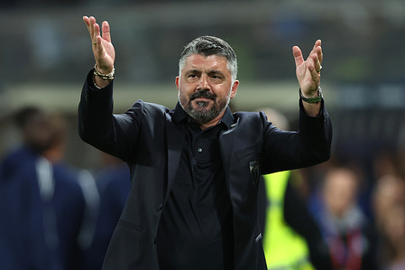 Gennaro Gattuso coach of Italy greets the supporters and celebrates the victory at the end of the match in the European Fifa World Cup 2026 Qualifier match between Italy and Estonia at New Balance Stadium. Final result match: Italy vs Estonia 5-0