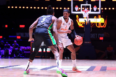 Jalen Reynolds (3) of UNICS and Brendan Adams (2) of Betcity Parma in action during the Final Four WINLINE Basket Cup, 1/2 finals, basketball match between UNICS Kazan and Betcity Parma at "kck Arena". Final score; UNICS Kazan 104:83 Betcity Parma Perm.
