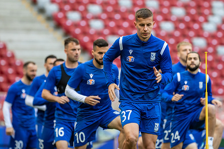Lubomir Satka (No.37) of Lech in action during the official training session of Lech Poznan before Fortuna Polish Cup final match between Lech Poznan and Rakow Czestochowa at PGE National Stadium.