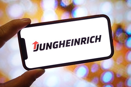In this photo illustration, a Jungheinrich company logo is seen displayed on a smartphone screen.