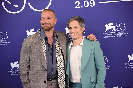 Puertorican actor and singer Ricky Martin and Mexican director Gael García Bernal attend the photocall of the film "Hombre al agua" during the 83rd Venice International Film Festival.