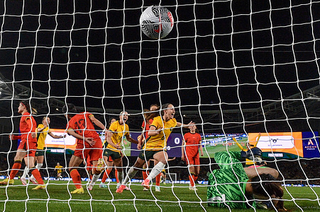 Clare Wheeler of Australia scores a goal during the Women's International Friendlies between Australia and China at Accor Stadium. Final score; Australia 2:0 China.