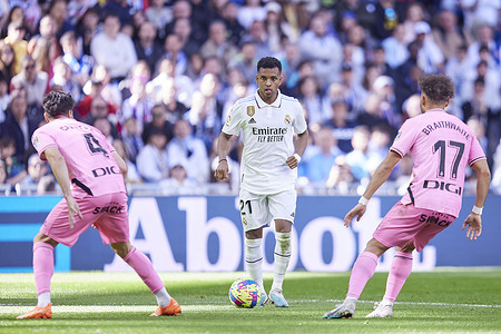 Rodrygo Goes of Real Madrid seen in action during the match of the Spanish football of La Liga Santander between Real Madrid CF and RCD Espanyol at the Santiago Bernabeu Stadium. Final score; Real Madrid 3:1 RCD Espanyol