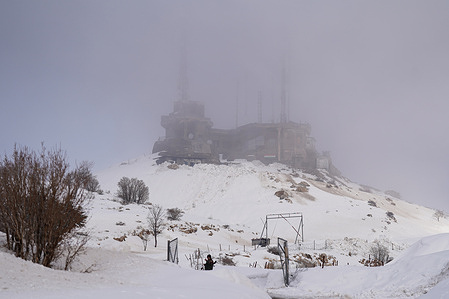 A general view of the snow-covered peak of Gara mountain. The Gara mountain range the highest mountain range rises about 2,151 meters above sea level and is located approximately 60 kilometers north of the city in the Kurdistan Region.