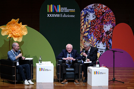 United States Senator Bernie Sanders attends an event during the third day of the Turin International Book Fair at Lingotto Fiere.