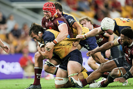 Franco Milina scores a try for Western Force during Super Rugby Pacific Match between Queensland Reds and Western Force at Suncorp Stadium. Final Score; Western Force 42:19 Queensland Reds