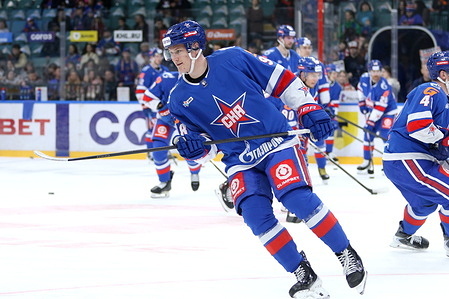 Vladislav Romanov (98) of SKA Hockey Club seen in action during the Hockey match, Kontinental Hockey League 2025/2026 between SKA Saint Petersburg and Shanghai Dragons China at the Ice Sports Palace. (Final score; SKA Saint Petersburg 5:1 Shanghai Dragons China).