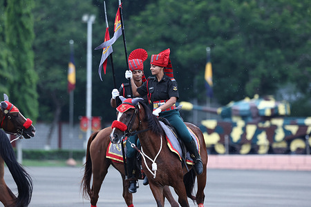 Officer cadets seen showcasing physical training, martial arts, equestrian skills and Kalaripayattu during a multi-activity display at the Officers Training Academy (OTA) Chennai ahead of their passing out parade.