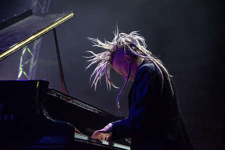 Joanna Duda of Wojtek Mazolewski Quintet seen performing on stage.
A weekly jazz festival takes place every year at Technopolis in Gazi, with musicians from all over the world.