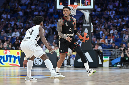 Xavier Rathan-Mayes of FC Bayern Munich during the EuroLeague match between Real Madrid and FC Bayern Munich at Movistar Arena Victory of the Real Madrid 93-70
