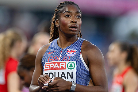 Success Eduan seen during the Women's 200m on day three of the 27th European Athletics Championships at Alexander Stadium .