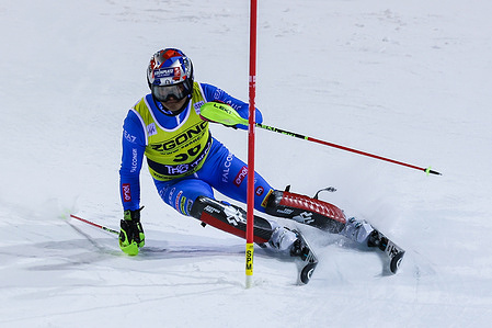 Tobias Kastlunger of Italy competes during Audi FIS Alpine Ski World Cup men's slalom at 3Tre ski slope in Madonna di Campiglio.