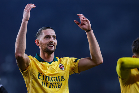 Adrien Rabiot of AC Milan celebrates the victory at the end of the match during Serie A 2025/26 football match between Torino FC and AC Milan at Olimpico Grande Torino Stadium. Final scores; Torino 2 | 3 Milan.
