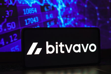 In this photo illustration, the Bitvavo logo seen displayed on a smartphone.