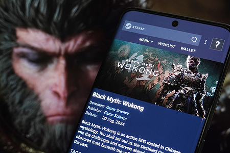 In this photo illustration, an introduction to a game called Black Myth: Wukong is displayed on a smartphone in the Steam app. Black Myth: Wukong is an action RPG rooted in Chinese mythology.