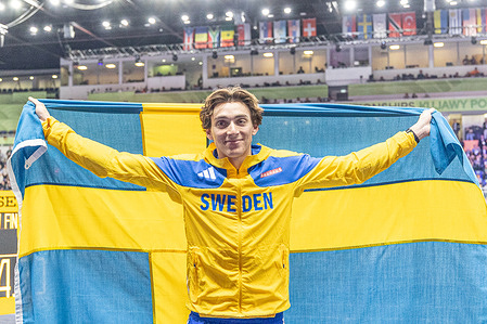 Armando Duplantis of Sweden seen during the World Athletics 2026 Pole Vault (Final) at Arena .
