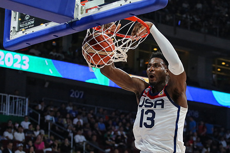 Jaren Jackson Jr. of the USA basketball team dunks during the FIBA Men's Basketball World Cup 2023 match between USA and Jordan at the MOA Arena. Final score USA 110:62 Jordan.