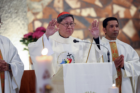 Cardinal Luis Antonio Tagle, celebrates a mass at the parish of which he is titular, San Felice da Cantalice, in the far outskirts of Rome in the Centocelle neighborhood.