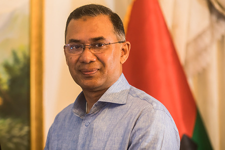 Chairman of the Bangladesh Nationalist Party (BNP) Tarique Rahman poses for a picture at his Gulshan office.