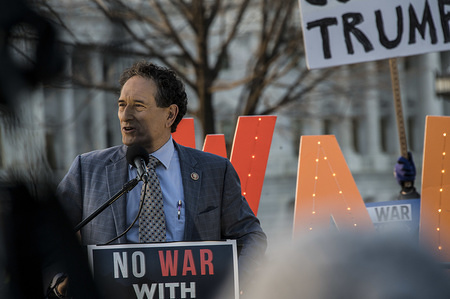 WASHINGTON, DC, UNITED STATES, JANUARY 9, 2020:
Andy Levin, U.S. Representative for Michigan's 9th congressional district speaking during the demonstration.
About 200 demonstrators showed up at Capitol Hill to protest against a possible war with Iran as the US House of Representatives votes on limiting President Donald Trump's war powers.