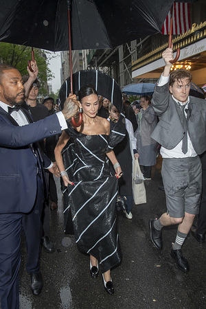 New York, United States - 05/05/2025 17:29:13: Demi Moore wearing Thom Browne departs the Pierre Hotel for 2025 Met Gala in New York City.