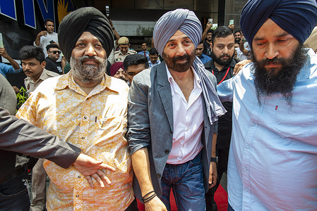 Sunny Deol, Indian actor seen during the promotion of his movie Gadar 2 at INOX Nehru Place, New Delhi.