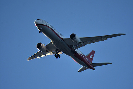 Shanghai Airlines plane arrives at Marseille Provence Airport, France.