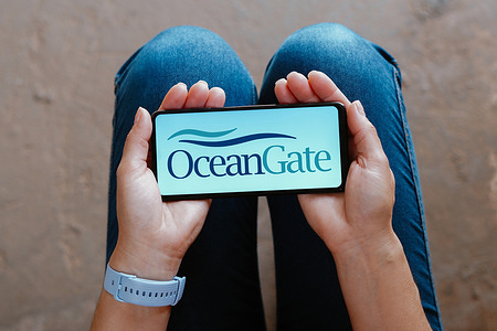 In this photo illustration, the OceanGate Inc. logo is displayed on a smartphone screen.