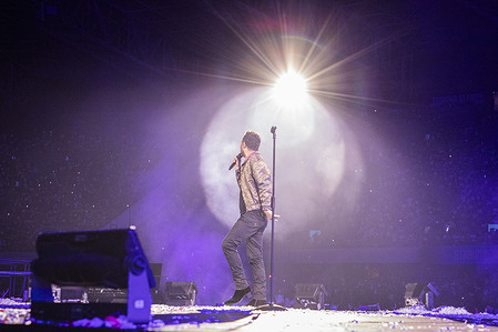 Italian singer Cesare Cremonini performs during a concert at the Diego Armando Maradona stadium.