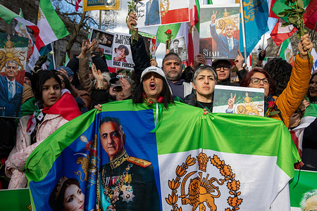 Iranian royalist supporters march during a demonstration in Central London. Supporters of Crown Prince Reza Pahlavi gathered in Central London for a march and rally, held in coordination with demonstrations in Los Angeles, Toronto, and Munich. Participants called for the dissolution of Iran’s theocratic regime and the introduction of free and fair elections, with the exiled monarch envisioned as a unifying national figurehead.