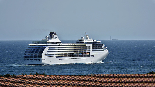 The passenger cruise ship Seven Seas Mariner leaves the French Mediterranean port of Marseille.