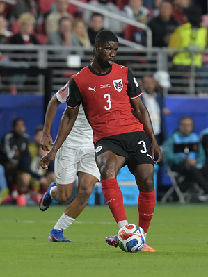 Kevin Danso of Austria men football team seen in action during the FIFA World Cup 2026 first stage Group J match between Austria and Jordan at the San Francisco Bay Area Stadium. Final score; Austria 3:1 Jordan.