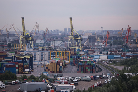 View of the manufacturing enterprise Container Terminal in St. Petersburg.