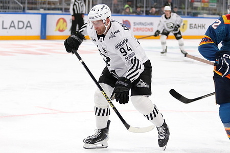 Mikhail Grigorenko (94) Traktor Hockey Club seen in action during the Hockey match, Kontinental Hockey League 2025/2026 between Shanghai Dragons China and Traktor Chelyabinsk at the SKA Arena. (Final score; Shanghai Dragons 5:4 Traktor Chelyabinsk).
