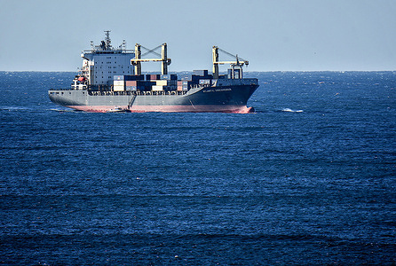 The container ship Atlantic Discoverer arrives at the French Mediterranean port of Marseille.