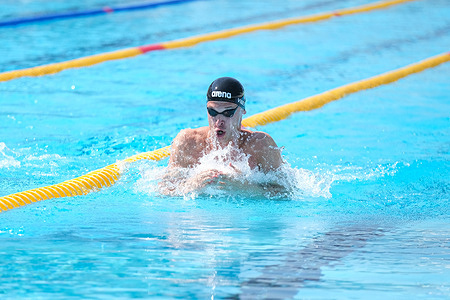 Ludovico Blu Art Viberti of Italy in action during the Men's 100m Breaststroke on Day 1 of the qualifying for the International Swimming - 61th "Settecollli" Trophy 2025.