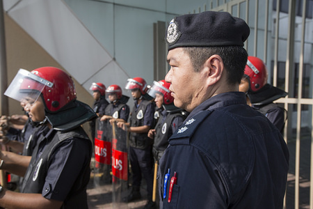 Special Police forces are deployed at the Sultan Abdul Aziz Shah Airport outside Kuala Lumpur ahead of alleged departure of ex Malaysian Prime Minister, Najib Razak to Indonesia. Today the Malaysian Immigration Office blacklisted Najib Razak and banned him from leaving the country.