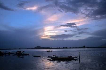 A general view of the world famous Dal lake on a cloudy evening in Srinagar, Indian administered Kashmir.