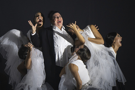Dancers during the performance of 'Nascencia' by the Ballet Español company at the Teatros del Canal in Madrid.