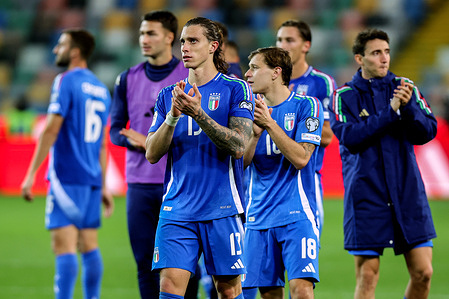 Riccardo Calafiori of Italy seen in action during the European Qualifier Fifa World Cup 2026 - Group I Matchday 8 - between Italy and Israel at Friuli Stadium of Udine. Final scores; Italy 3-0 Israel.