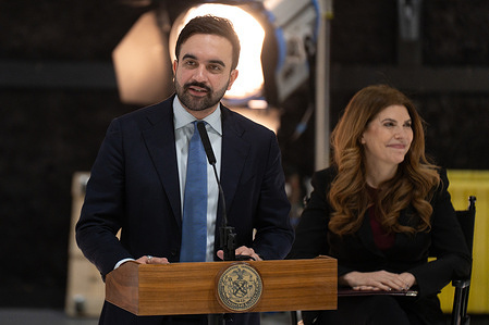 New York City Mayor Zohran Mamdani announces the appointment of Rafael Espinal as Commissioner of the New York City Mayor’s Office of Media and Entertainment (MOME) in the neighborhood of Red Hook in Brooklyn, New York, USA on Monday, January 12, 2026. Espinal is the current Executive Director of the Freelancers Union.