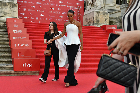Ana Peleteiro poses on the red carpet at the Spanish Fashion Awards held at the National Library of Spain.