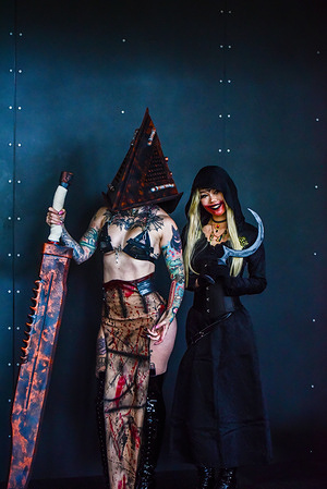 Cosplayers wearing Pyramid Head and Dimitrescu Sister costumes are seen at the PAX Aus 2025, international gaming convention. PAX Aus is the biggest celebration of gaming and gaming culture in Australia featuring thought-provoking panels, a massive expo hall filled with the best publishers and independent studios, new game demos, musical performances, tournaments, and a community experience unlike any other.