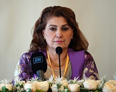 Contemporary Kurdish poet and journalist Kajal Ahmed is seen speaking at a conference. The "Girona Manifesto Conference" was organized by the Kurdish Pen with the support of the International Pen and the Diyarbakir Metropolitan Municipality in Diyarbakir in Turkey. About 200 writers and academics discussed the problems of the Kurdish language in Turkey, where the Kurdish language is not officially recognized, and in other countries where Kurdish is spoken at the conference.