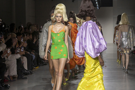 NEW YORK, NEW YORK - FEBRUARY 07: Models walk the runway finale at the Christian Cowan show during February 2025 New York Fashion Week at The Glasshouse on February 07, 2025 in New York City.