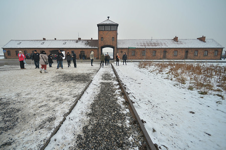 A general view of the entrance building / gate to the camp.
Auschwitz II-Birkenau, a German Nazi concentration and extermination camp seen just days ahead of the 74th Anniversary of Liberation by Red Army.
Auschwitz II-Birkenau was liberated by 322nd Rifle Division of the Red Army at around 3:30 p.m. on 27 January 1945, and the main camp (Auschwitz I) two hours later. Soldiers found only 7,500 prisoners alive and over 600 corpses. However, the camp's liberation received little press attention at the time.
