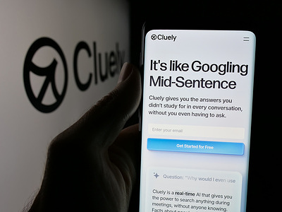 In this photo illustration, a smartphone with the web page of US AI assistant company Cluely Inc. is seen on screen in front of logo.
