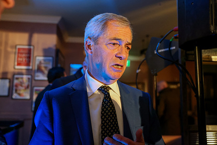 Reform UK leader Nigel Farage MP attends the party's 'Save Our Pubs' press conference at a central London pub.