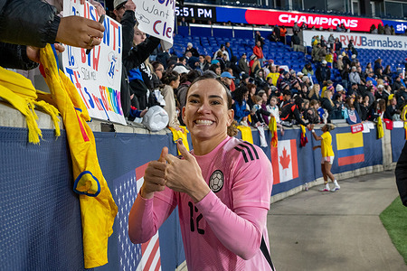Katherine Tapia (12) of Colombia is seen after the SheBelieves Cup match between USWNT Vs Colombia at Sports Illustrated Stadium. USWNT Vs Colombia in the SheBelieves Cup finale at Sports Illustrated Stadium in Harrison. The USWNT defeated Colombia 1–0 to win their eighth tournament title.